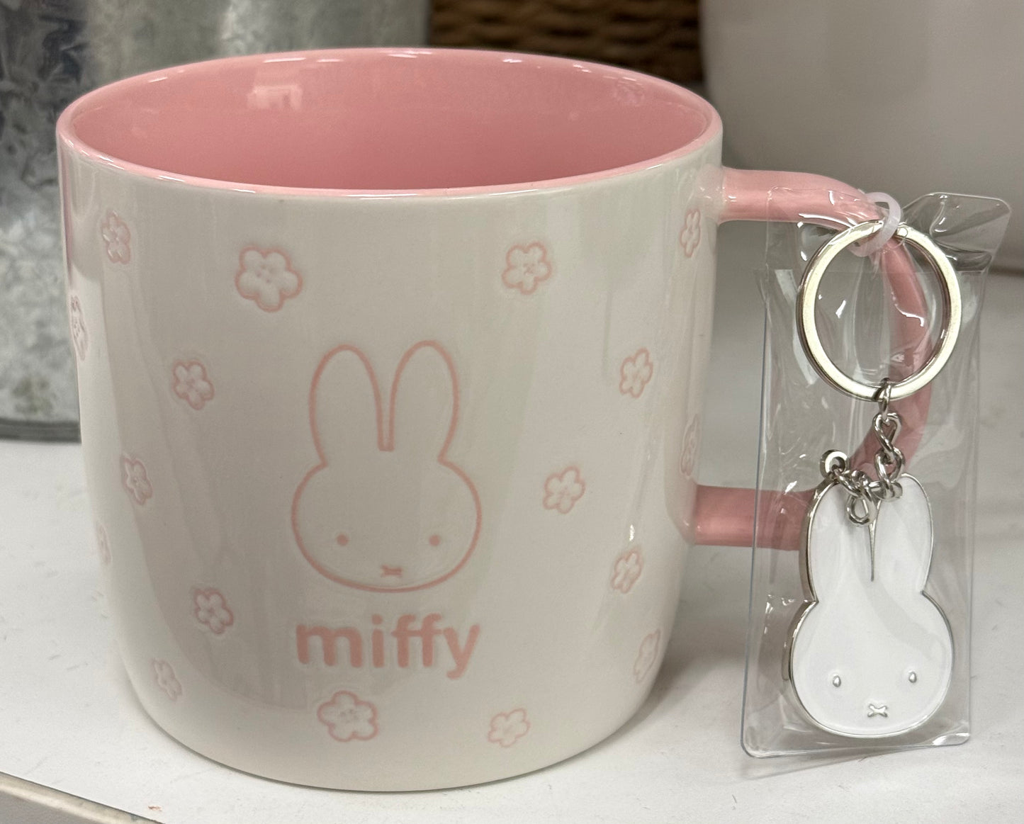 New Miffy by Magenta Easter white and pink ceramic floral mug with key chain