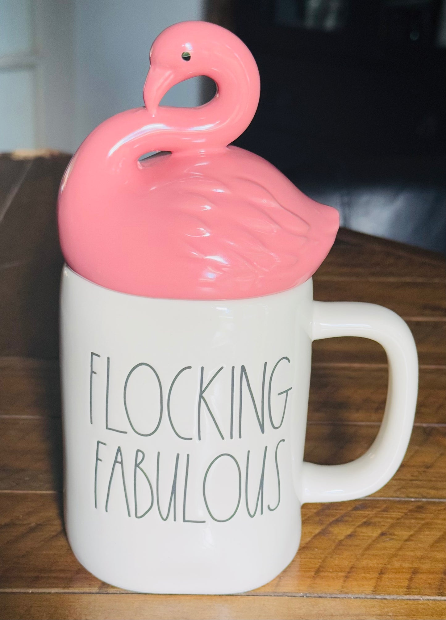 New Rae Dunn 🦩 flamingo topped ceramic coffee mug FLOCKING FABULOUS