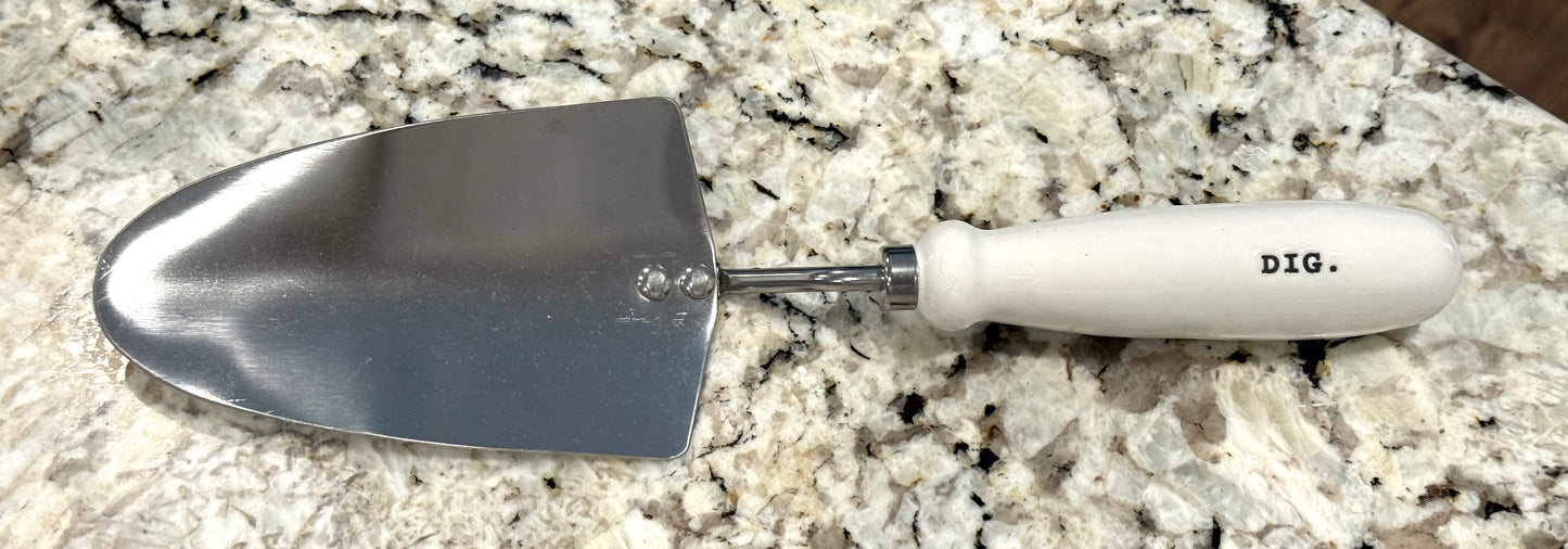 Rae Dunn white ceramic handled garden tool DIG shovel