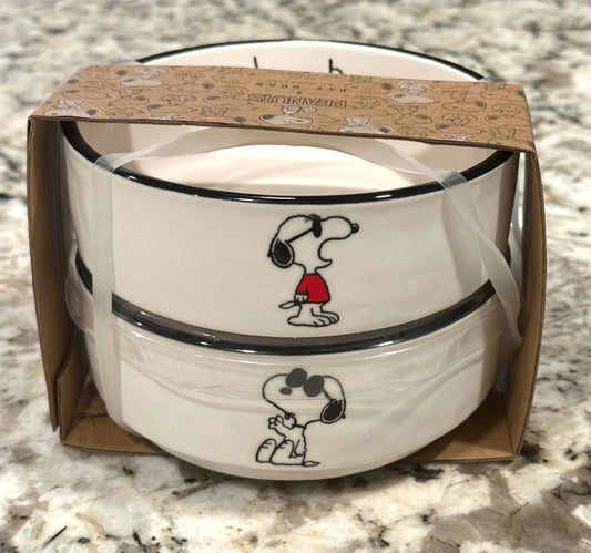 New Rae Dunn x Peanuts Snoopy 2-piece ceramic pet bowl set CHOMP/DRINK
