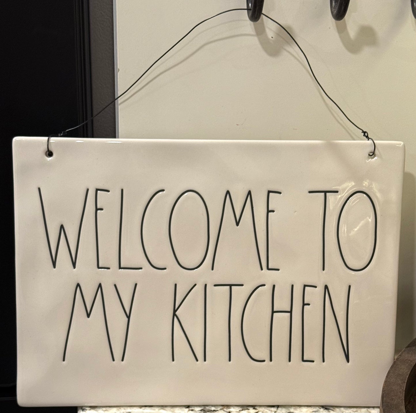 New Rae Dunn white ceramic hanging wall sign WELCOME TO MY KITCHEN
