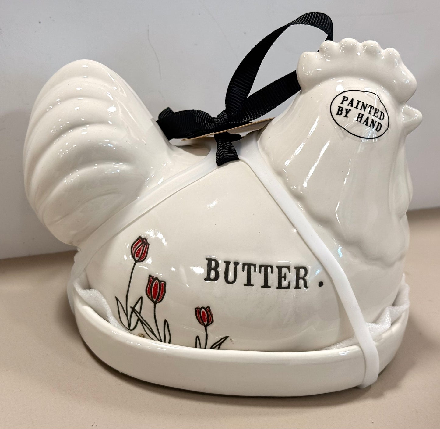 New Rae Dunn white ceramic Farmline BUTTER. Rooster dish