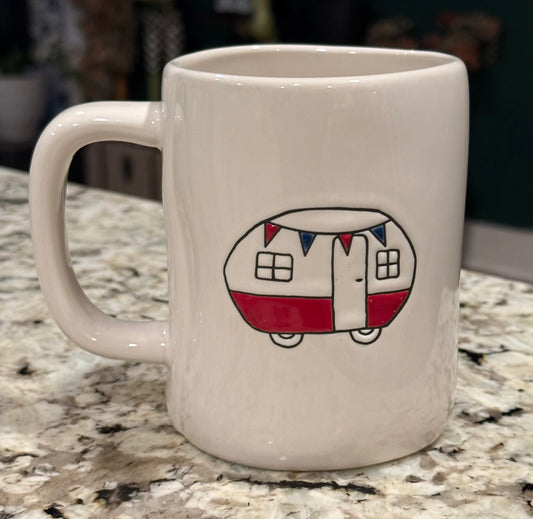New Rae Dunn ceramic 4th of July Americana coffee mug camper back AMERICA THE BEAUTIFUL
