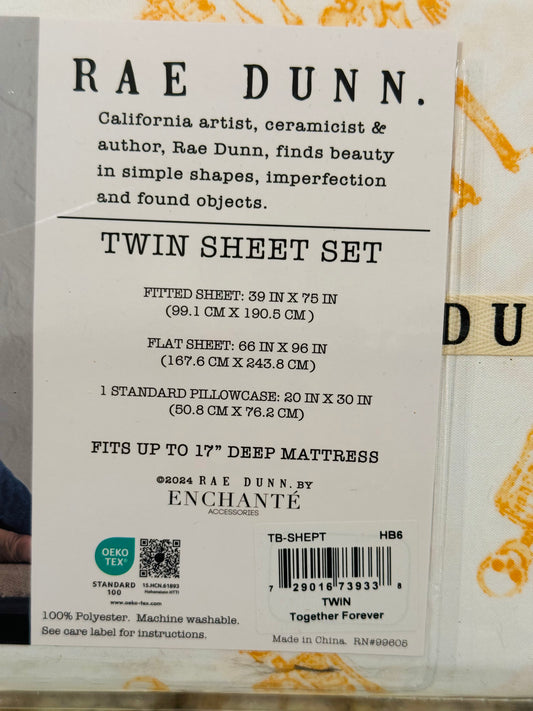 New Rae Dunn Halloween sheet set orange skeletons TWIN size