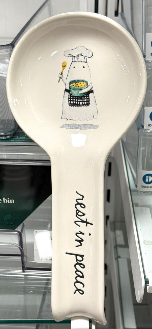 New Rae Dunn ceramic Halloween spoon rest REST IN PEACE