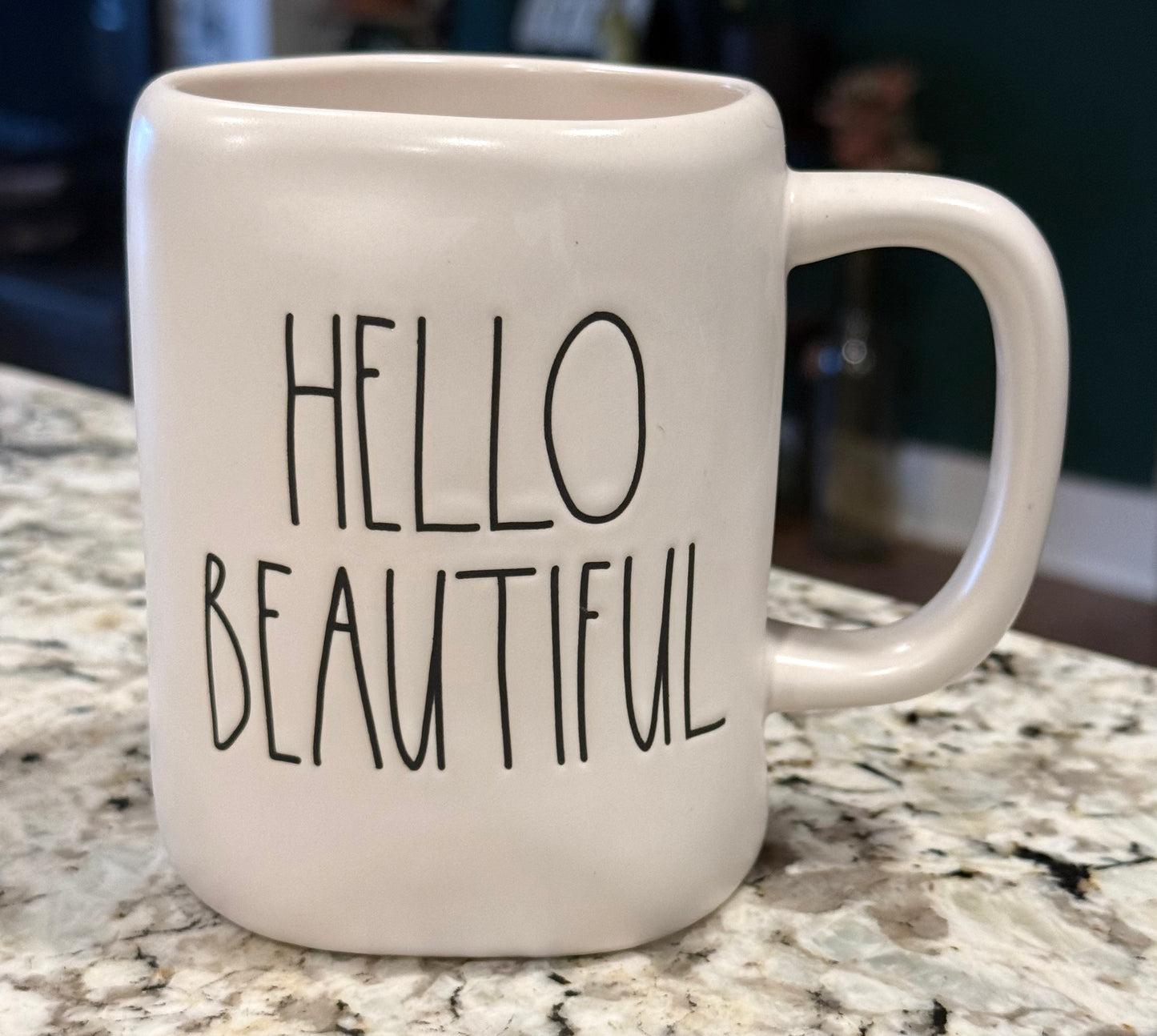 New Rae Dunn matte white ceramic coffee mug HELLO BEAUTIFUL