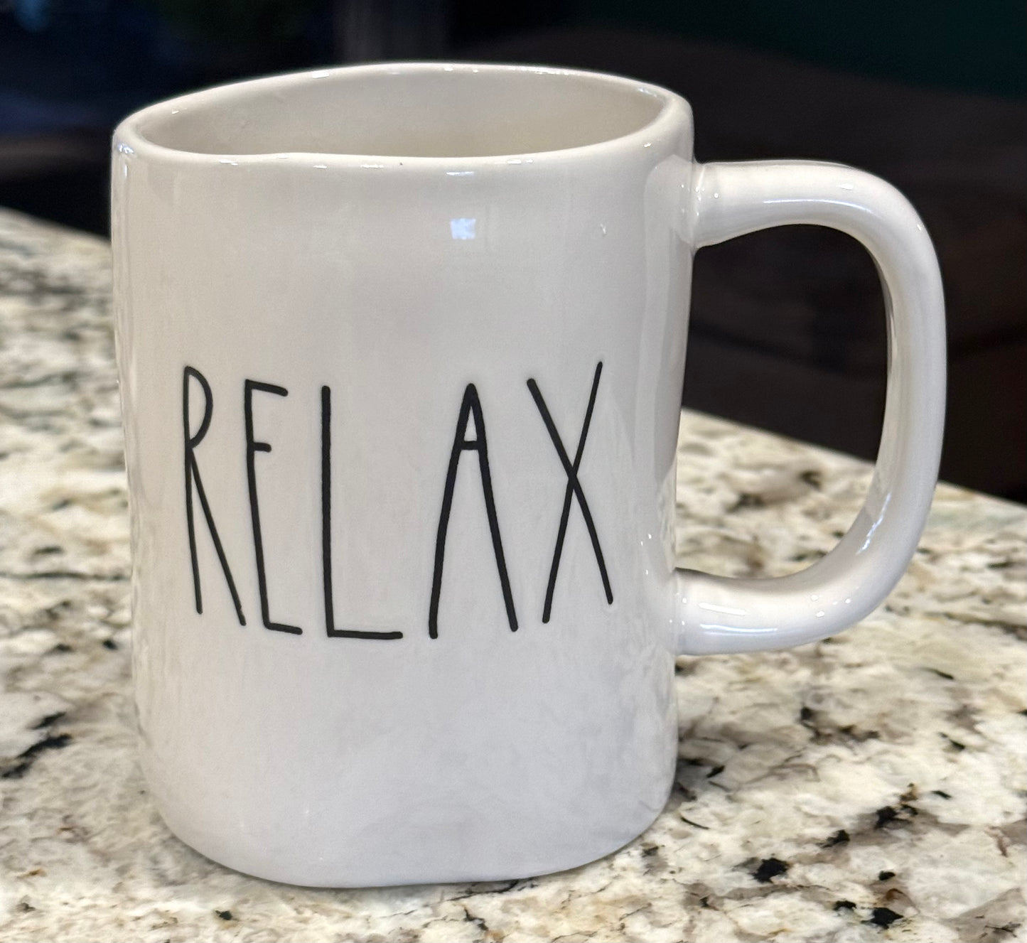 New Rae Dunn white ceramic coffee mug RELAX