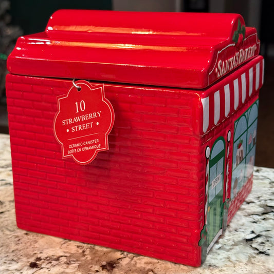 New Strawberry Street ceramic SANTA’S BAKERY Christmas cookie jar kitchen decor