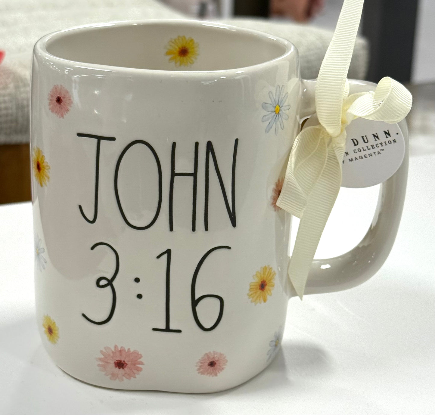 New Rae Dunn ceramic floral coffee mug JOHN 3:16