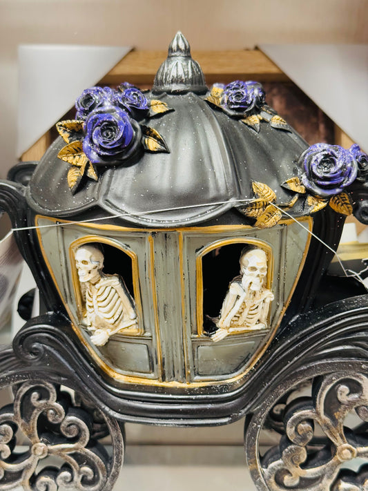 New LED light up ceramic Halloween skeleton carriage decor