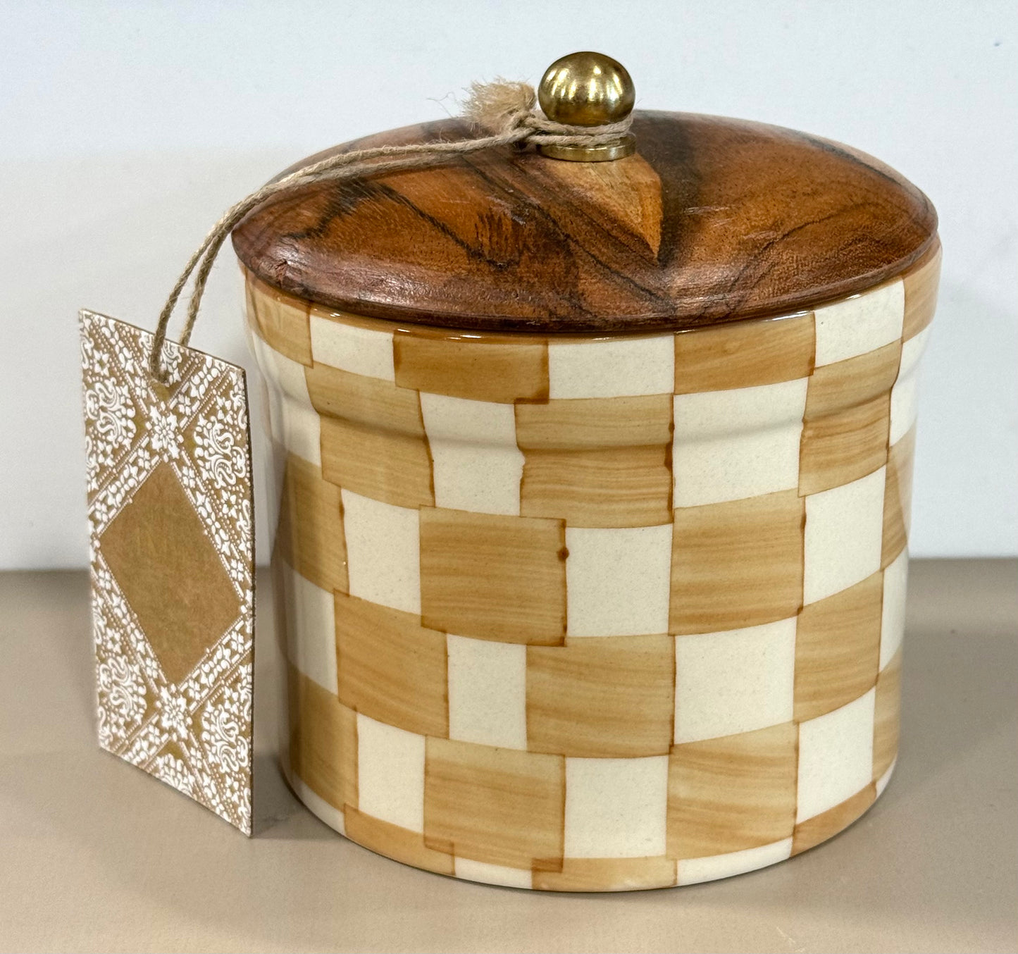New Made in India ceramic 5” storage butter ceramic check checkered storage canister decor