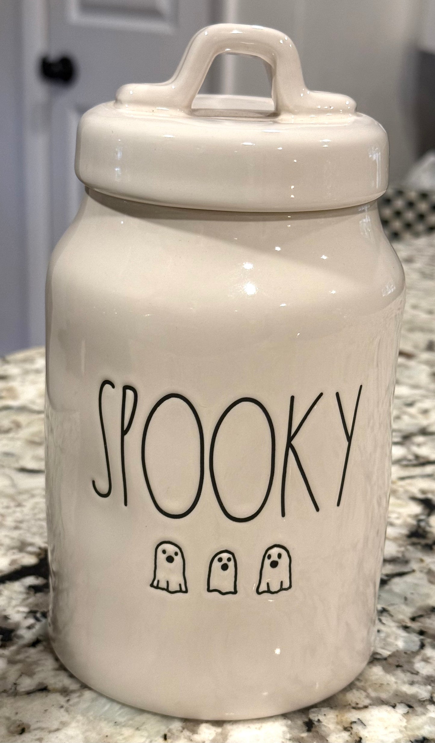 New Rae Dunn white ceramic Halloween decor 🎃 canister SPOOKY