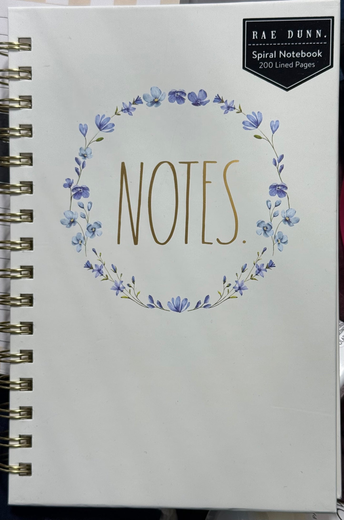 New Rae Dunn 5x7 hardback spiral NOTES blue floral ring notebook