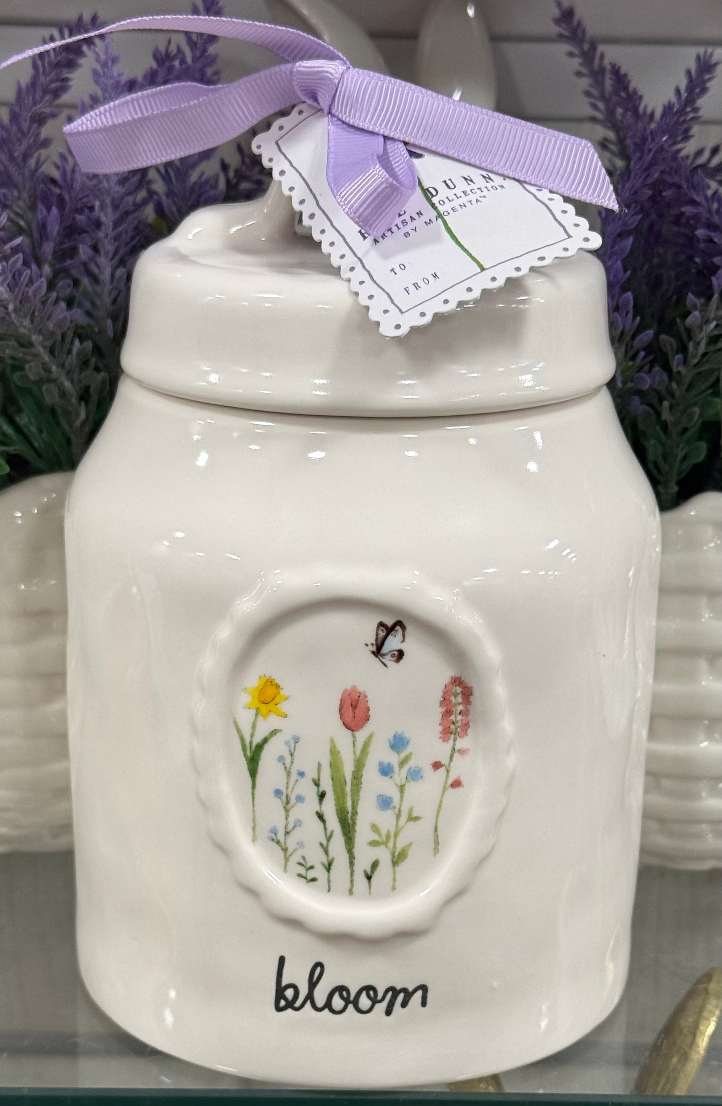 New Rae Dunn 6” ceramic floral spring BLOOM canister