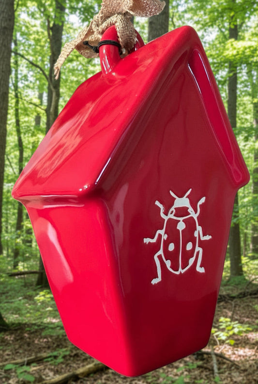New Rae Dunn red LADY BIRD ceramic birdhouse decor