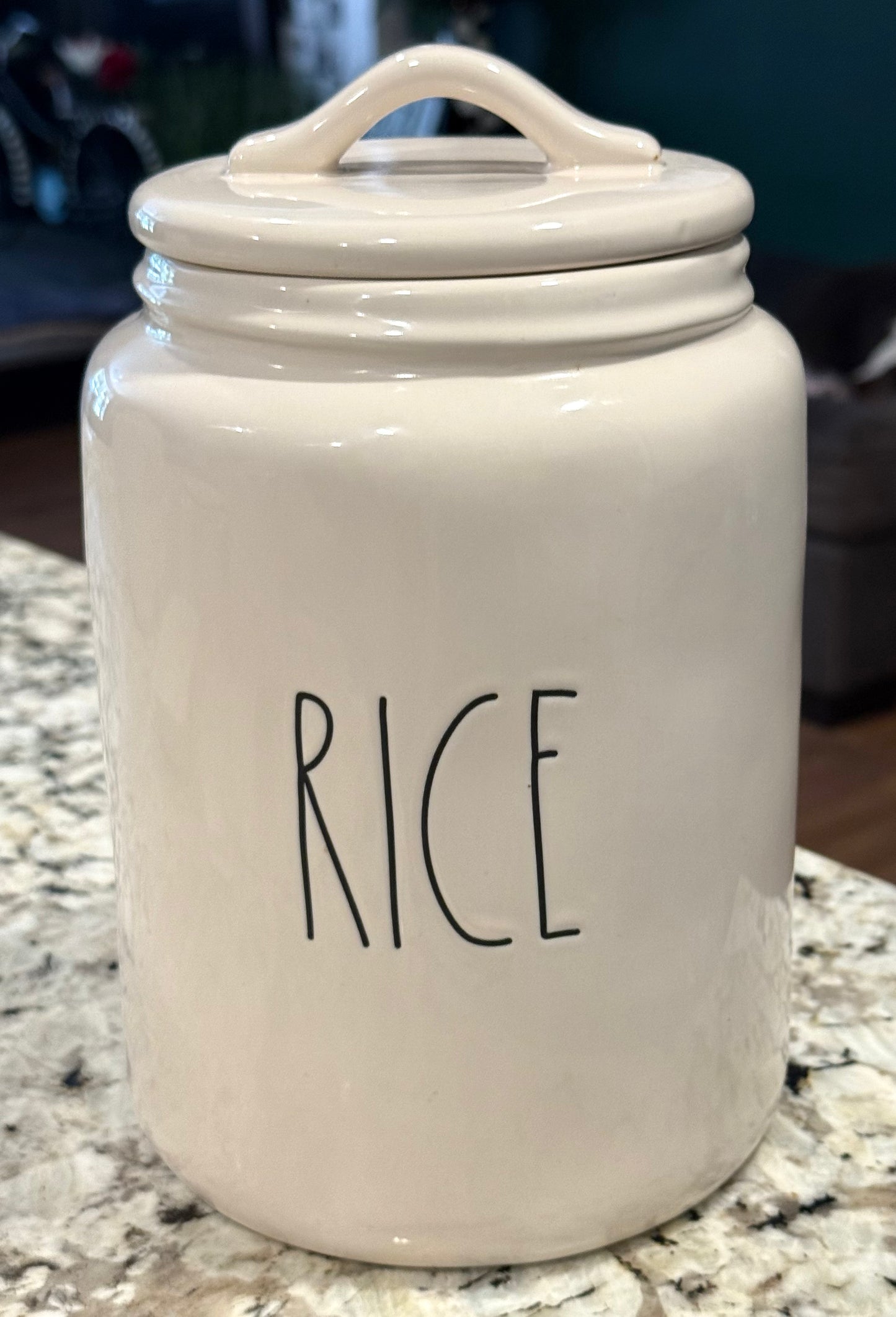 Rae Dunn white ceramic flat lid RICE storage canister