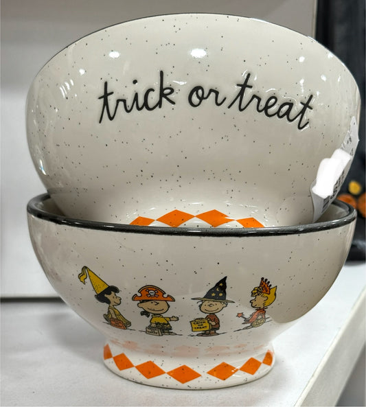 New Rae Dunn x Peanuts Snoopy ceramic 2-piece Halloween bowl set TRICK OR TREAT