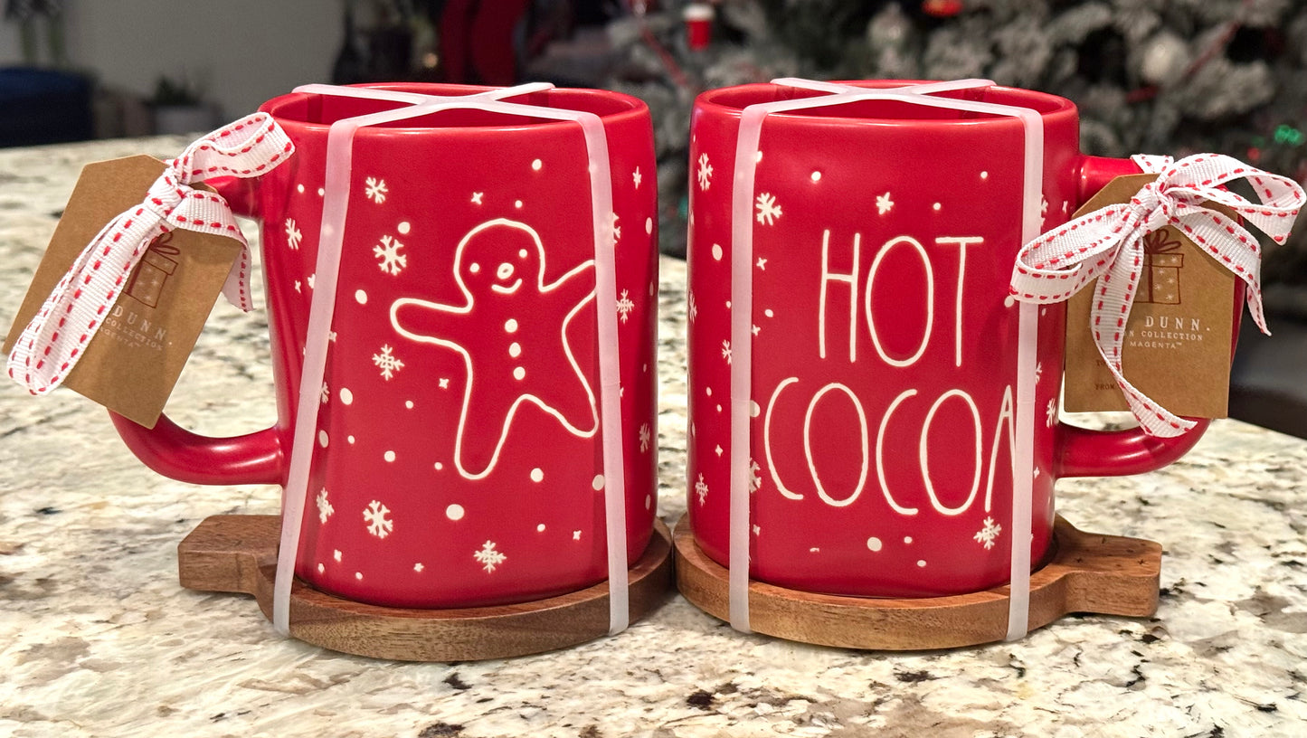 New Rae Dunn red ceramic Christmas gingerbread man mug HOT COCOA