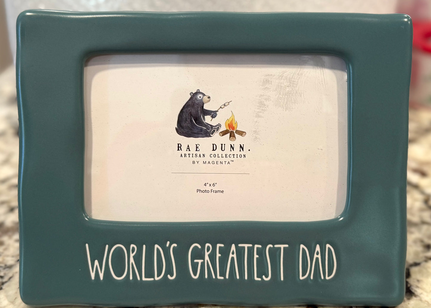 New Rae Dunn green ceramic 4x6 photo insert frame WORLD’S GREATEST DAD