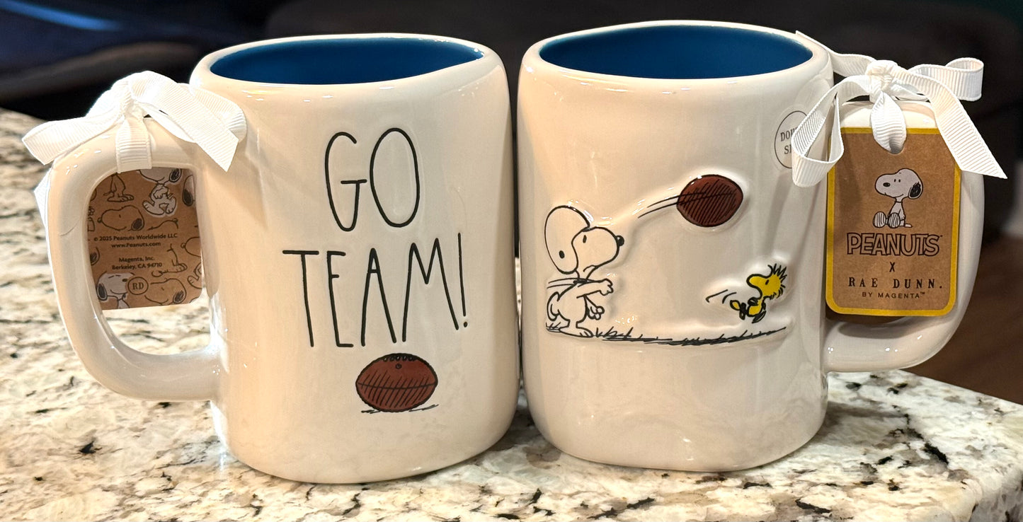 New Rae Dunn x Peanuts Snooy ceramic Football coffee mug decor GO TEAM