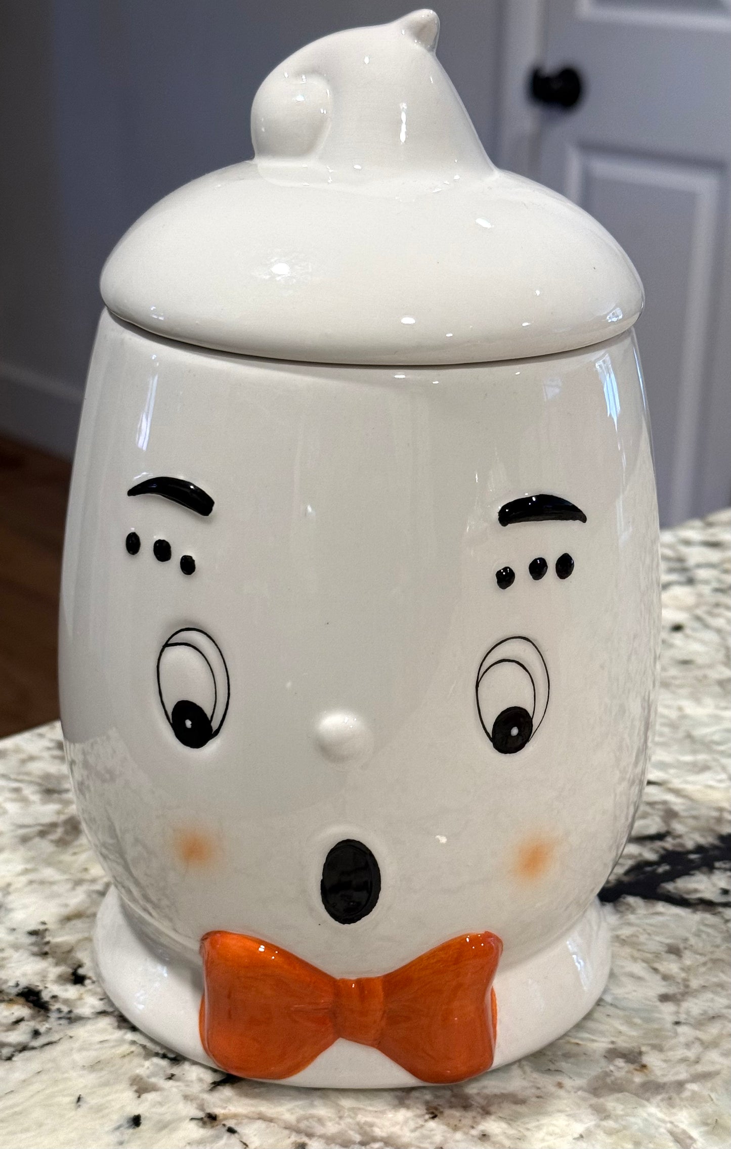New 9.5” white ceramic open mouth Halloween ghost canister cookie jar
