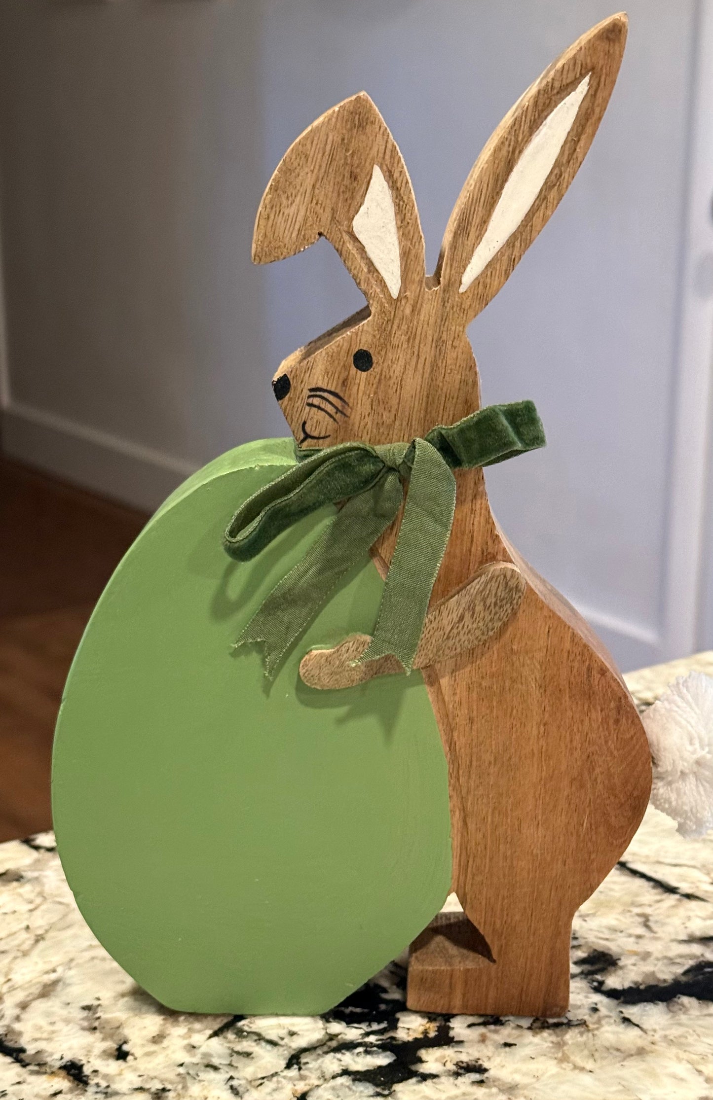 New wood green egg bunny with velvet bow