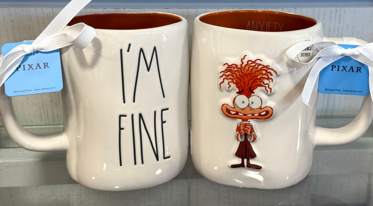 New Rae Dunn x Inside Out ceramic coffee mug -Anxiety I’M FINE