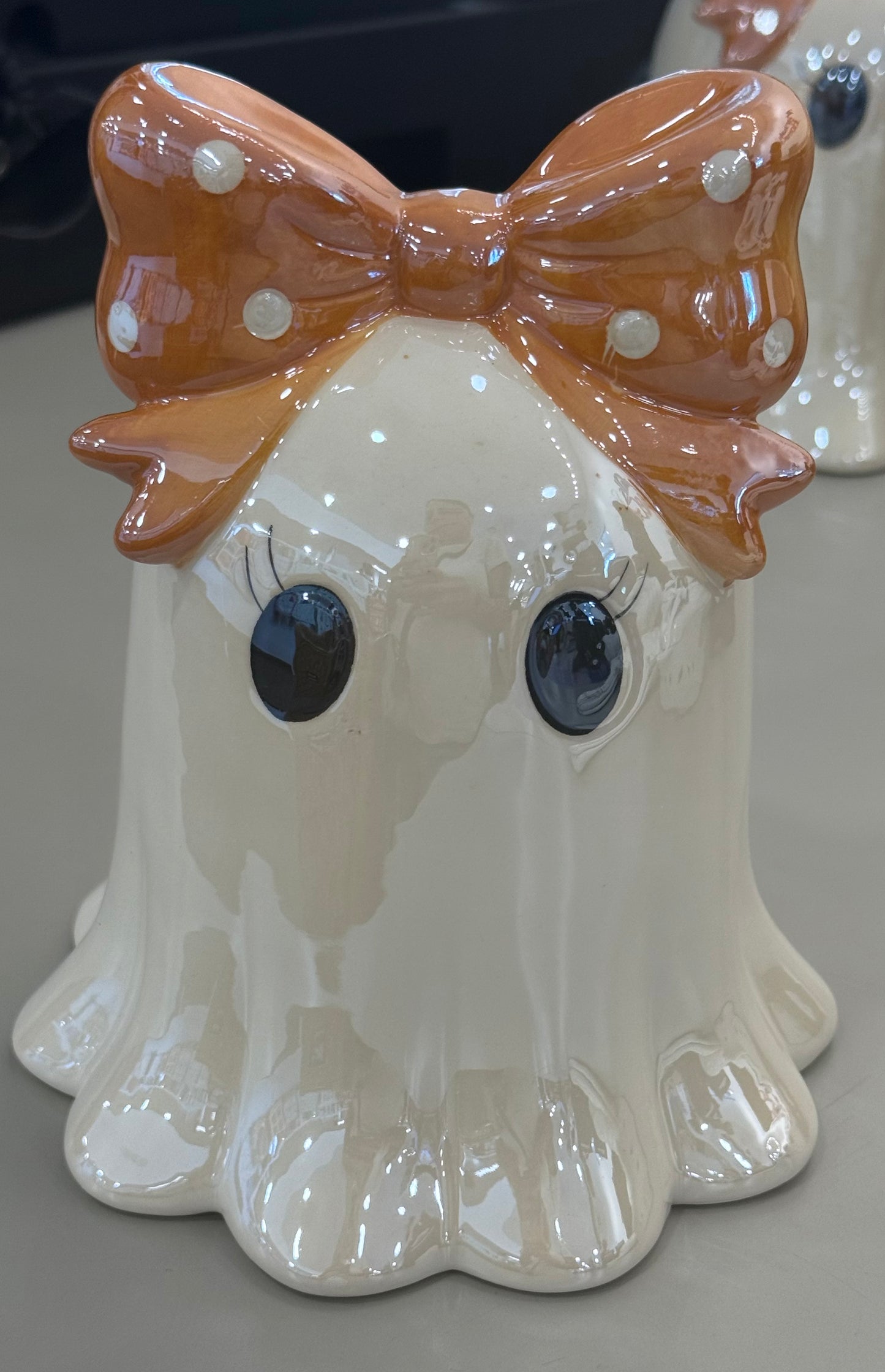 New ceramic iridescent polka dot now topped ghost Halloween decor