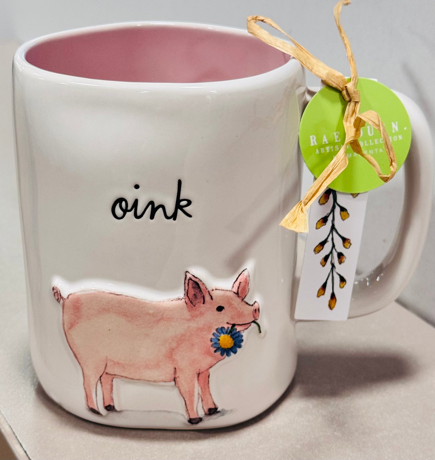 New Rae Dunn Farmline white ceramic pig coffee mug OINK