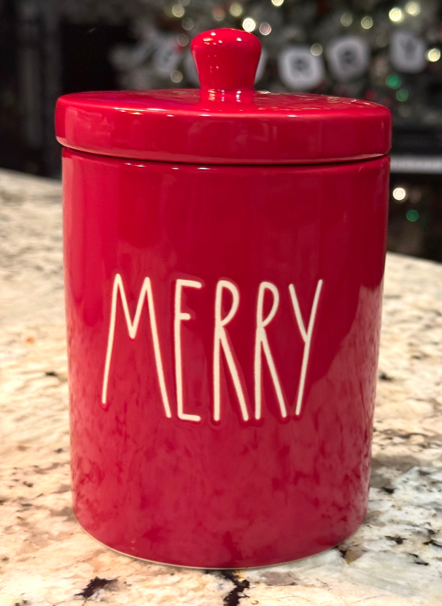 New Rae Dunn red ceramic MERRY Christmas storage jar