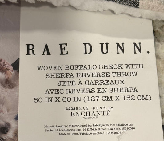 New Rae Dunn Buffalo plaid Sherpa lined throw blanket 50x60 LOVE.