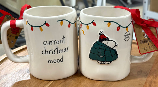 New Rae Dunn x Peanuts Snoopy ceramic Christmas mug CURRENT CHRISTMAS MOOD
