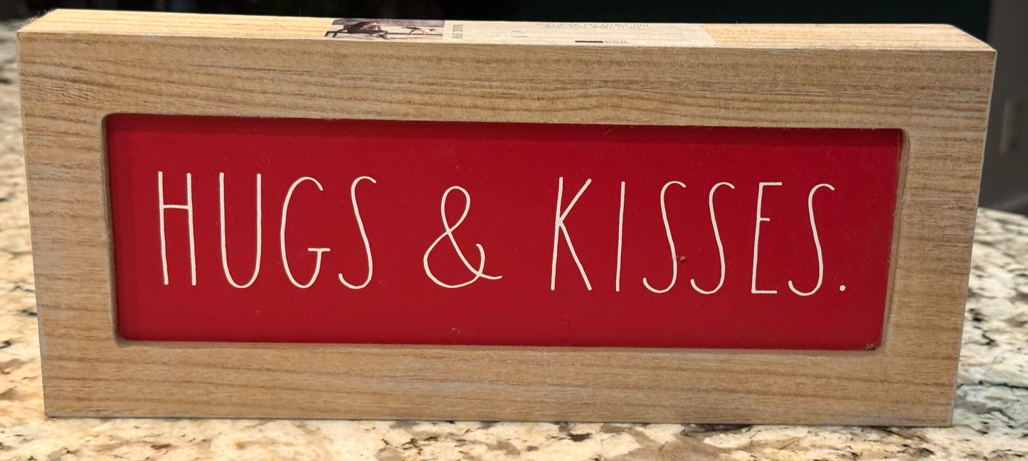 New Rae Dunn red wood Valentine’s sign HUGS & KISSES 😘