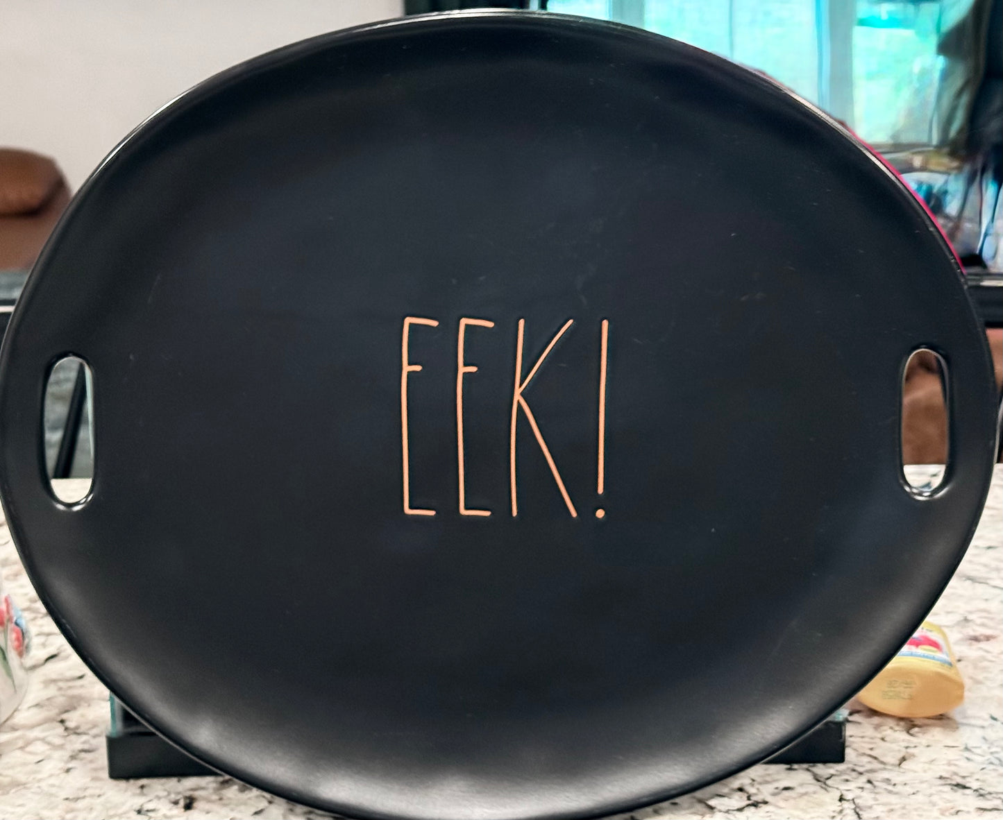 Rae Dunn black ceramic large serving platter/tray EEK! 15” Halloween decor