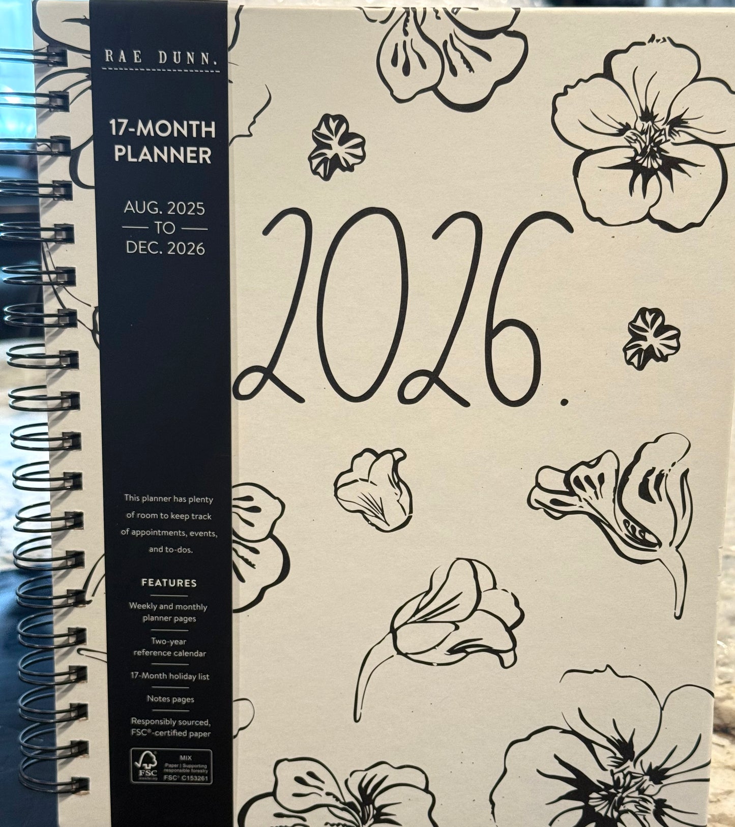 New Rae Dunn 2026 floral Planner spiral hardback