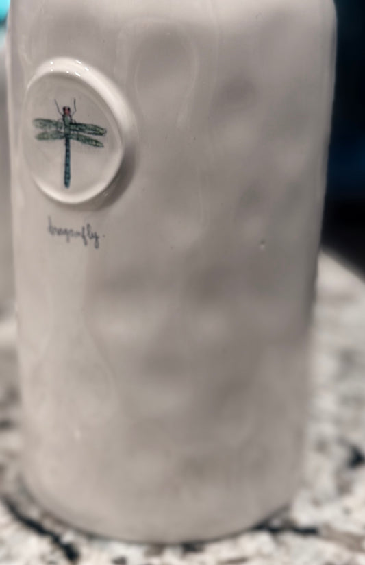 Rae Dunn white ceramic hard to find canister dragonfly.