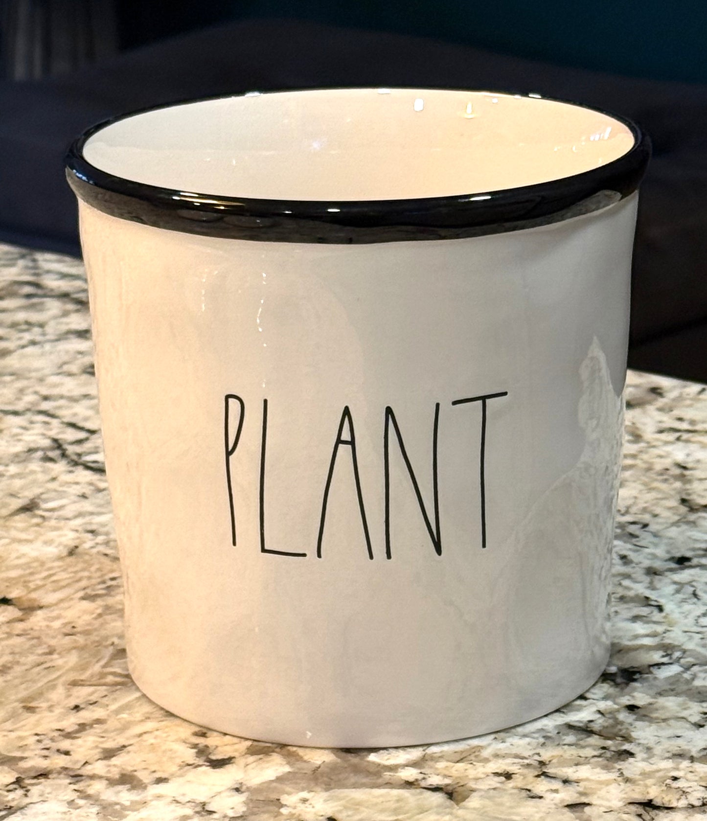 Rae Dunn ceramic garden planter decor PLANT black rim 6.5x6.5