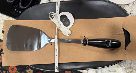 New Rae Dunn black ceramic HOT STUFF platter & FLIP spatula set