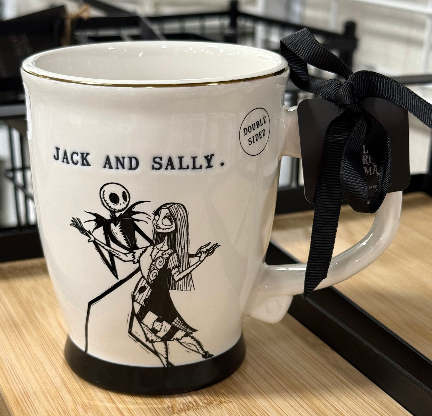 New Rae Dunn x Nightmare before Christmas white and black ceramic Halloween coffee mug JACK AND SALLY