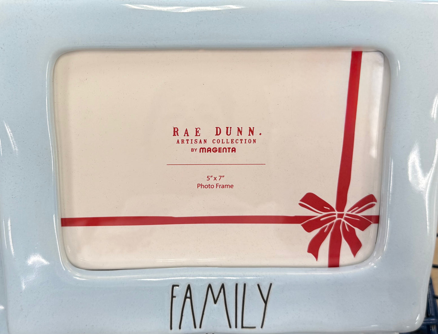 New Rae Dunn blue ceramic 5x7 picture frame FAMILY