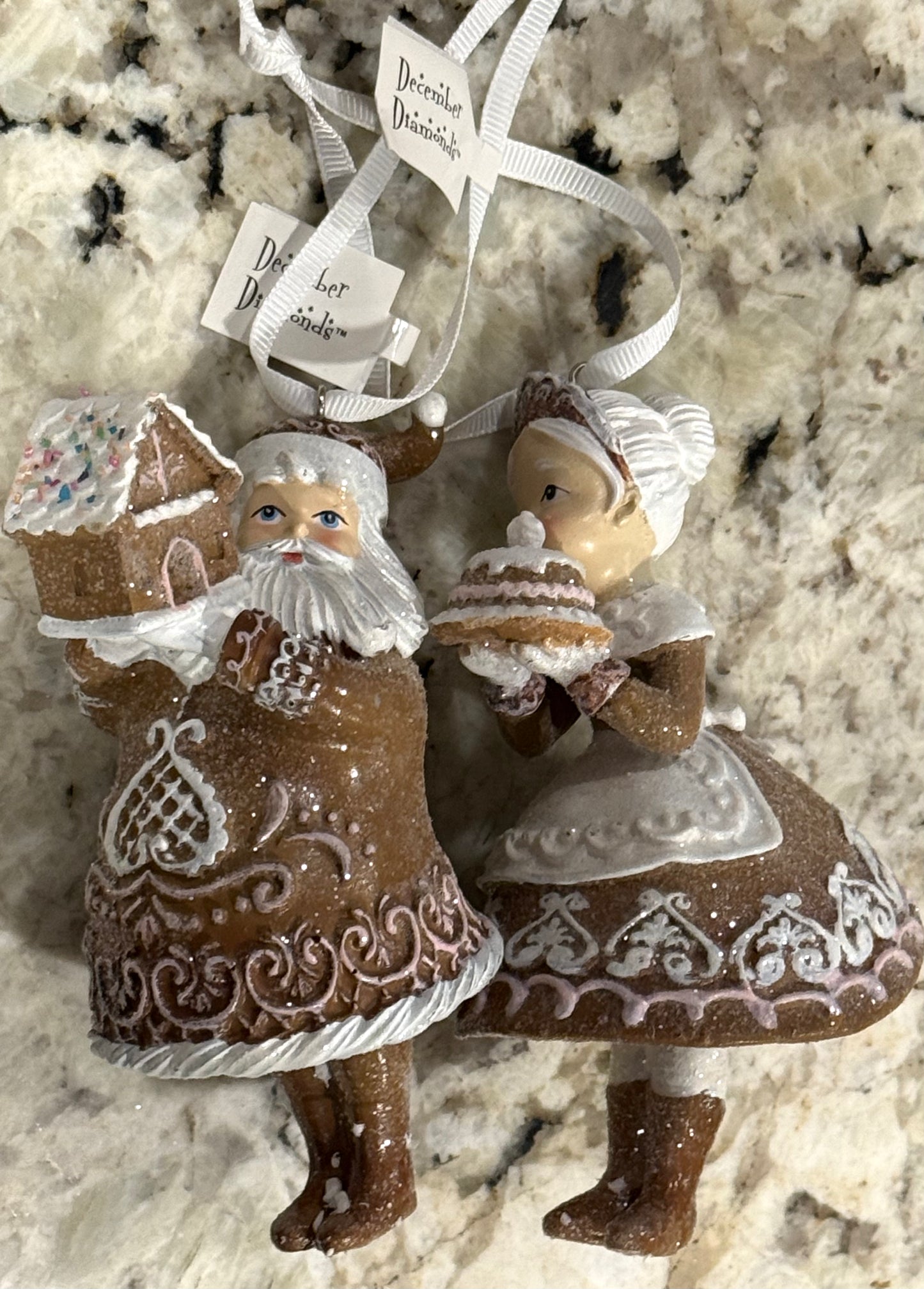 New December Diamonds set of 2 Mr / Mrs Santa Claus Gingerbread ornaments