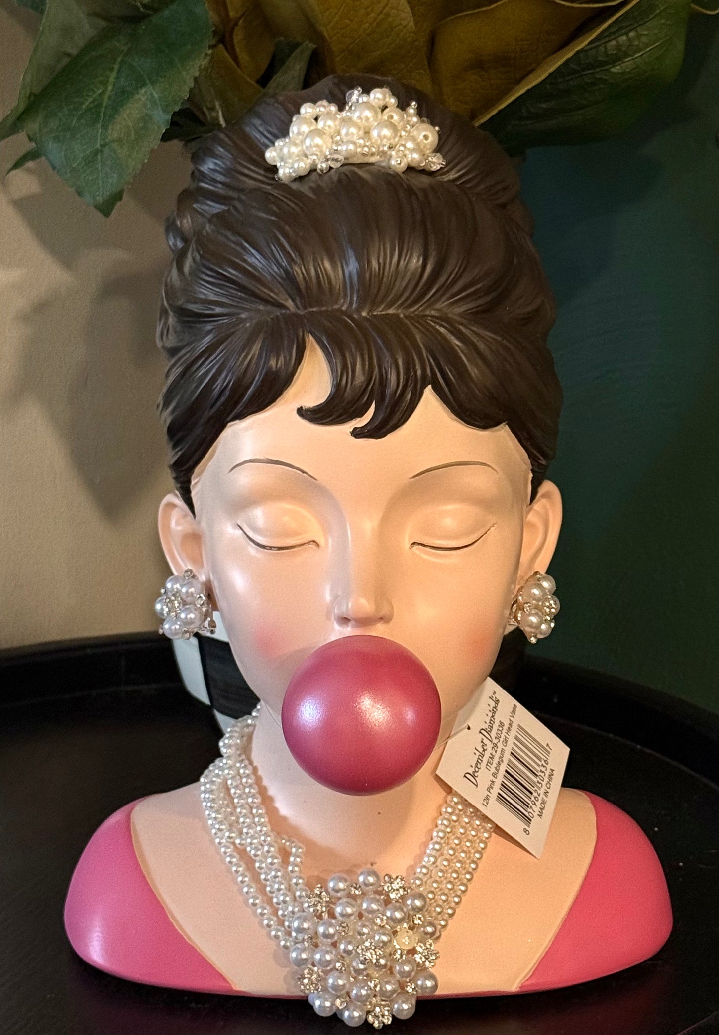 New December Diamonds 12in Pink Bubblegum Girl Head Vase