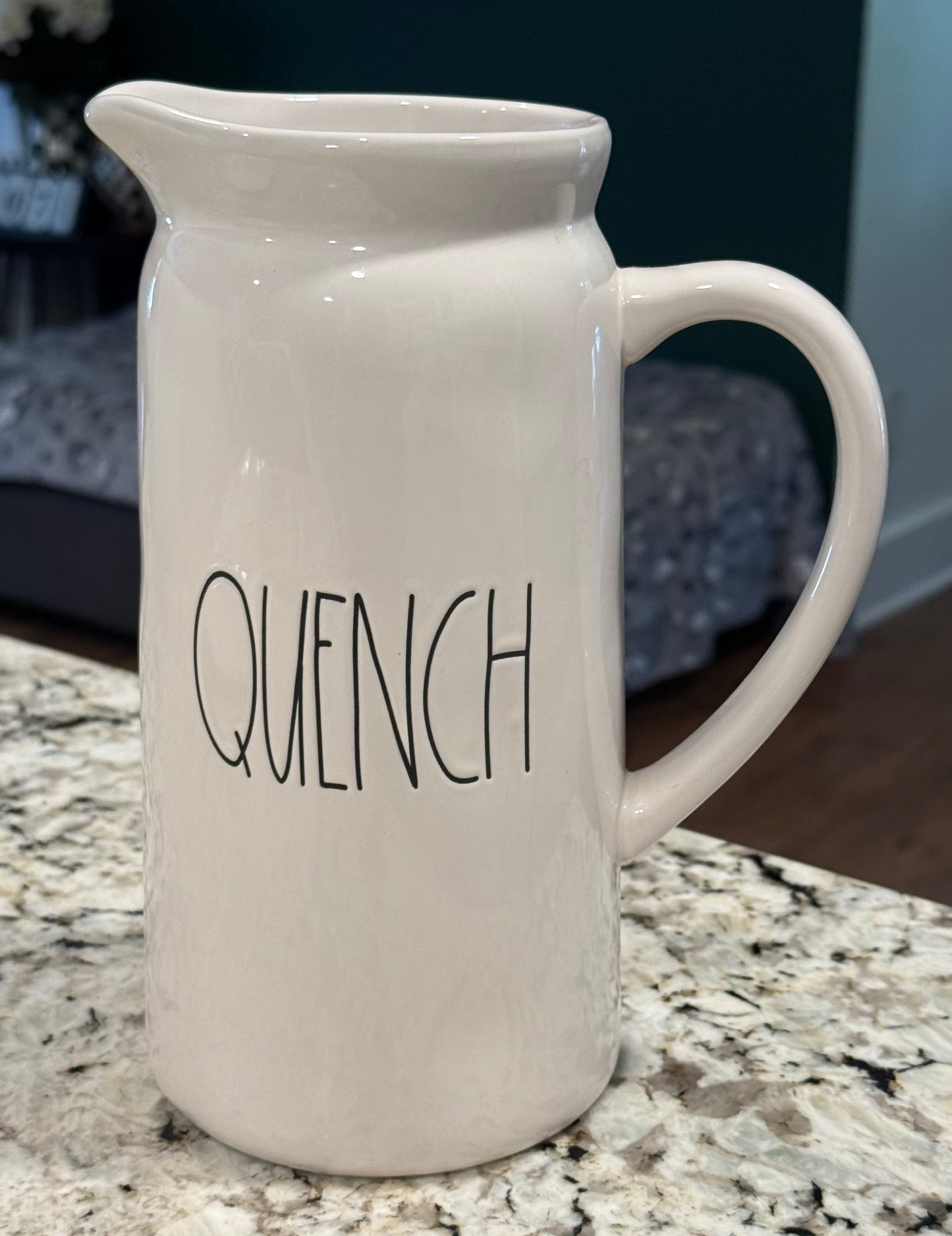 Rae Dunn white ceramic 9” QUENCH farmhouse pitcher