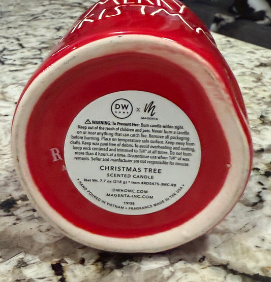 Rae Dunn red ceramic MERRY CHRISTMAS candle