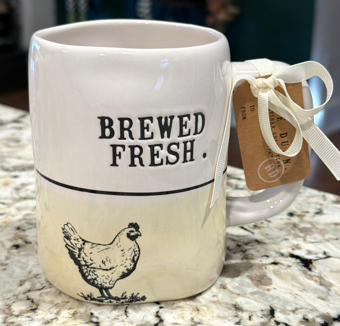 New Rae Dunn white ceramic Farmline coffee mug BREWED FRESH