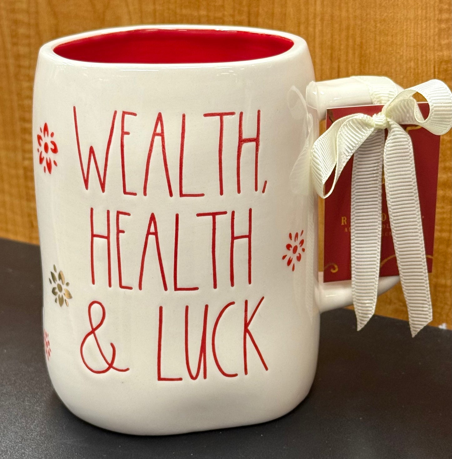 New Rae Dunn ceramic coffee mug WEALTH HEALTH & LUCK