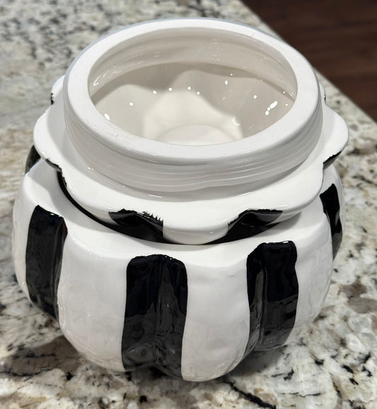 New black & white striped ceramic pumpkin cookie jar canister