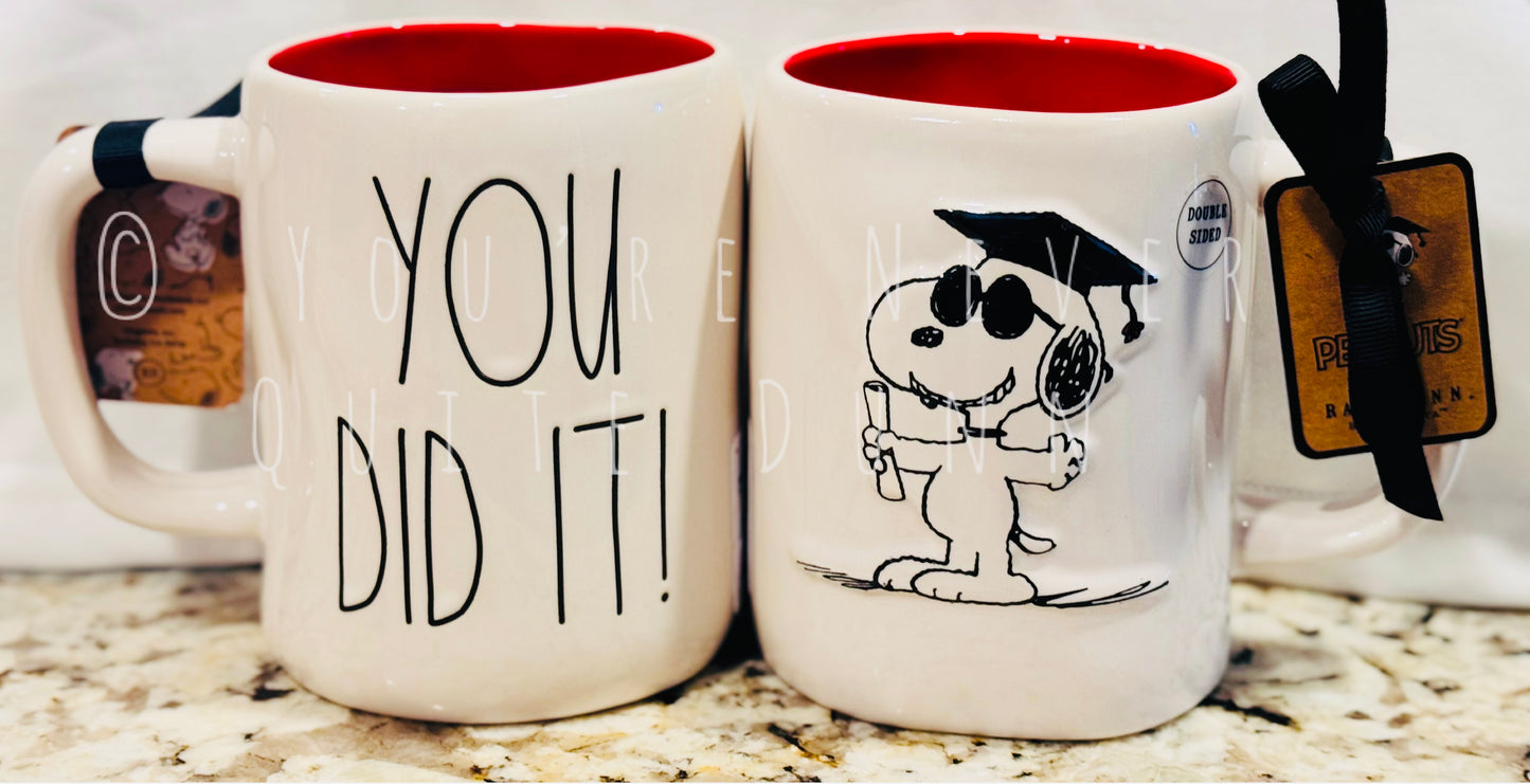 New Rae Dunn x Peanuts Snoopy graduation ceramic coffee mug YOU DID IT!