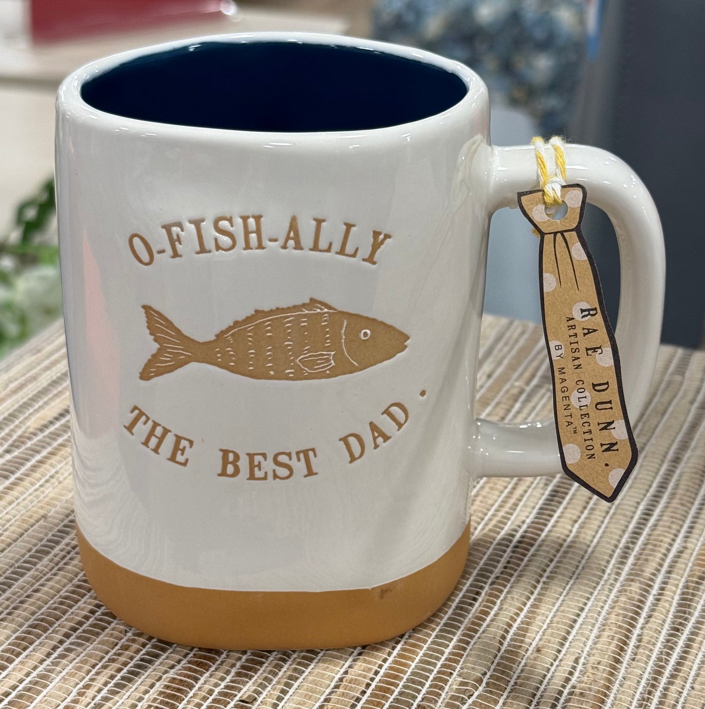 New Rae Dunn white ceramic coffee mug O-FISH-ALLY THE BEST DAD