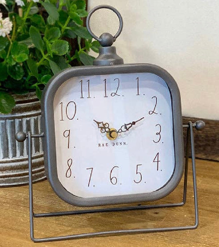 New Rae Dunn Metal Rounded-Edges Squared gray Mantel Clock